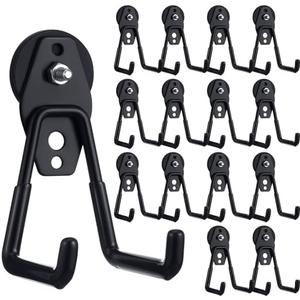 Landhoow 14 Pcs Large Magnetic Hooks Heavy Duty Garage Magnet Hooks Strong Storage Utility Magnetic Hangers with Anti Slip Rubber Coating for Indoor and Outdoor Hanging (Black)