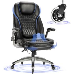 Executive Office Chair-Ergonomic Computer Desk Chair, High Back Leather Chair with Padded Flip-up Arms, Swivel Home Office Chair Upgraded Caster-Black (1PC)