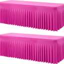 2 Pack Hot Pink Spandex Tablecloths for 8 Foot Rectangle Tables, Wrinkle Free Fitted Table Cloths Fuchsia 8ft Stretchy Table Cloth Cover with Skirt for Parties Weddings Birthday Banquet Baby Shower