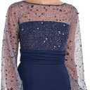 JS Collections Women's Logan Illusion Column Gown, Size 2, Navy