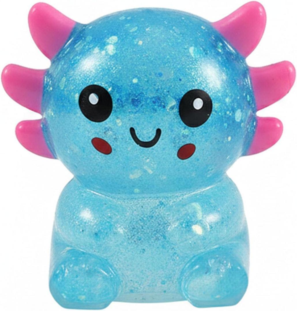 Glitter Axolotls Squishies Toy, Stretchy Axolotls Stress Ball, Fidget Toy for Anxiety Relief and Sensory Play, Pocket Size Squeeze Toys Gift for Kids Teens Adults(Blue)