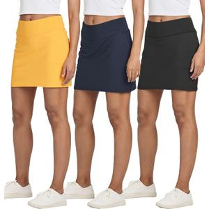 Real Essentials 3 Pack: Women's 16" Active Skort Skirt Pockets - Running Tennis Golf Gym  (1X)