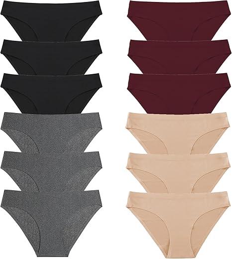 FINETOO 12Pack Womens Seamless Underwear No Show Cheeky Panties Invisibles Briefs Soft Stretch Bikini Hipster (Small)