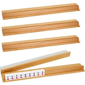 4PCS Wooden Mahjong Racks with Magnetic Pushers, 17.4 in Natural Wood American Mahjong Tile Rack Set, Modern Table Game Accessories for Mahjong TilesNatural,17.5