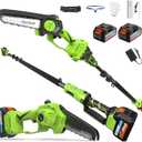 2 in 1 Pole Saw 6 inch with Mini Chainsaw, 2 21V 4.0Ah Batteries, Extending Pole, Angled Head, Electric Pole Chainsaw for Tree Trimming, Lightweight, Brushless Motor, Tool-Free Chain Tension