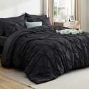 Bedsure Full Comforter Set Black - Bed in a Bag Full Size 7 Pieces, GentleSoft Pintuck Bed Set Gift for Family, Pinch Pleat Black Comforter with Sheets, Pillowcases & Shams
