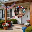 2 x 250th Anniversary Patriotic Wooden Door Sign, Double-Layer Front Door Decor, 1776-2026 American Independence Day Wreath with Statue of Liberty & Eagle, United States of America Red White Blue Decor for 4th of July Memorial Day (DOOR SIGN 2)