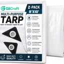 2 Pack 8 x 10 ft White Tarps, 5.5 Mil Heavy Duty Waterproof Tarp