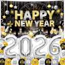 HOWAF New Years Decorations 2026, Silver New Year Decorations Backdrop and Silver 2026 Balloons New Years Backdrop for 2026 NYE Decoration Nye Party Supplies