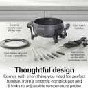 Hamilton Beach 12 Cup Electric Fondue Pot Set with Temperature Control, 6-Color Coded Forks, for Cheese, Chocolate, Hot Oil, Broth, 3 Quart PFAS-Free Nonstick Interior, Gray (86202)
