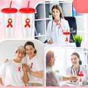 Tioncy 12 Pcs Cancer Awareness HIV/AIDS Red Ribbon Plastic Tumblers with Lids and Straws Inspirational Tumblers Cancer Awareness Gifts for Women Men Survivor Fighter Favors