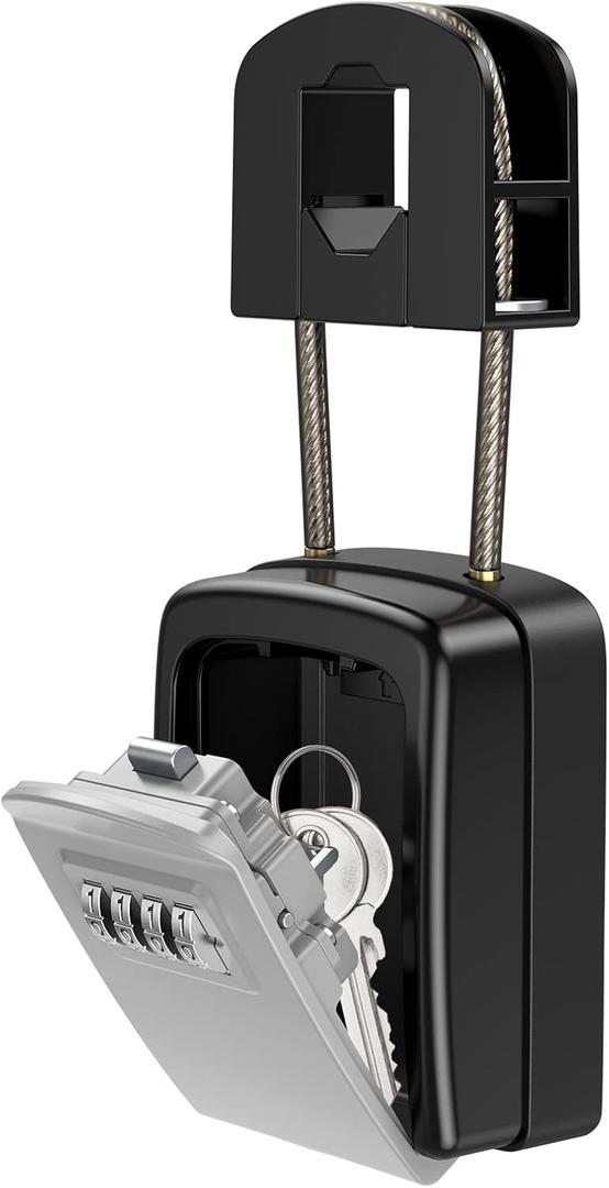 KeeKit Key Lock Box, Upgraded Key Safe Box for Lever Handles with Removable Buckle & Resettable 4-Digit Combination, Waterproof Secure Storage for Home, Office, Indoor & Outdoor Use