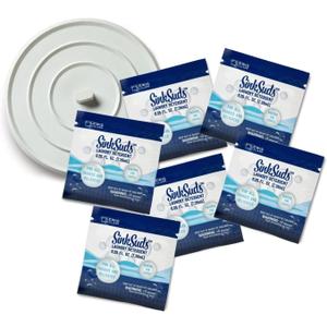SinkSuds Laundry Detergent Travel Size Liquid Soap TSA Compliant Safe for All Fabrics 6 Packets & 1 Sink Stopper, 0.25 Fl Oz (Pack of 6)