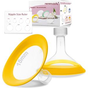 Nenesupply 15mm Oval Flanges Compatible with Medela Breast Pump Parts Replace 17mm Flange Accessories. Work with Pump in Style Parts Symphony Parts Swing Maxi Harmony and Personalfit Flex Connector
