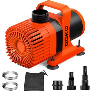 DOKO Submersible Water Pump, 2600GPH Pond Pump with 20FT Power Cord and 21 FT Lift Heigh, 200W Ultra Quiet Fountain Water Pump for Pond, Aquarium, Waterfall, Fish Tank, Hydroponic, Orange Black