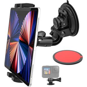 Windshield Car Tablet Mount, Heavy Duty Window Dashboard Tablet Holder, 95mm Powerful Suction Mount for iPad Pro 12.9 11 Air Mini, Galaxy Tab, Z Fold,More 4-13'' Tablets, 1/4'' Screw for Camera
