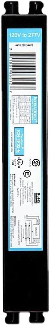 ICN1P32N, 120-277V, 50-60Hz Input Frequency, Solid Wire Type, Instant Start Centium Electronic Fluorescent Ballast for 1 F32T8 Lamp Type, Indoor/Outdoor Use with Automatic Restart Ballast Box