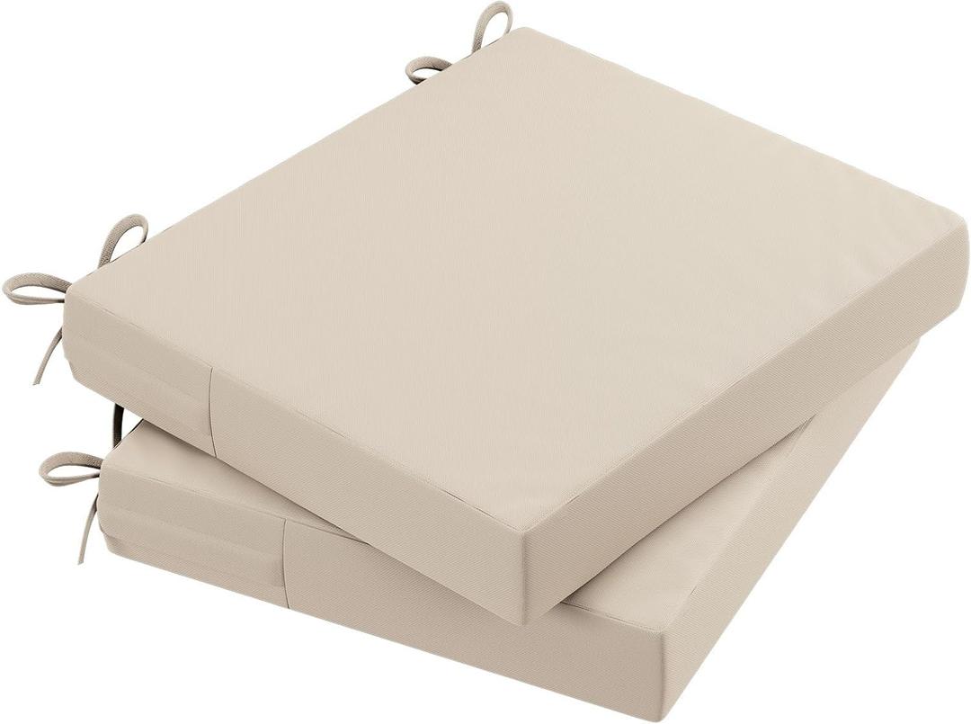 AAAAAcessories Outdoor Seat Cushions for Chairs, Waterproof, Fade-Resistant Patio Furniture Replacement Cushions, 20" x 18" x 3", Set of 2, Beige (20x18-Square-2 Count)