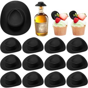 HKACSTHI 30 Pieces Mini Western Cowboy Hat Cowgirl Hat Doll Hats Plastic Cute Doll Hats Decoration Accessories for Party (Black)