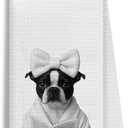 Funny Boston Terrier Reading Dish Towels  Dog Lover Gifts for Women, Bookish Mom Hand Towels for Bathroom, 16x24 Inch