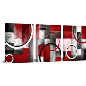 Visual Art Decor Abstract Geometric Circle Canvas Wall Art Rustic Burgundy Red Prints Artwork for Living Room Bedroom Christmas Wall Decoration