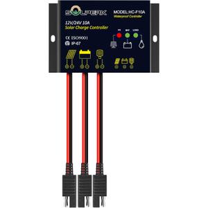 SOLPERK 10A Solar Charge Controller Waterproof Solar Panel Controller 12V/24V PWM Solar Panel Battery Intelligent Regulator for RV Boat car with LED Display