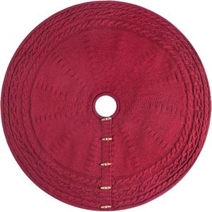 48-Inch Cable Sweater Knit Christmas Tree Skirt with Wooden Toggles, Burgundy