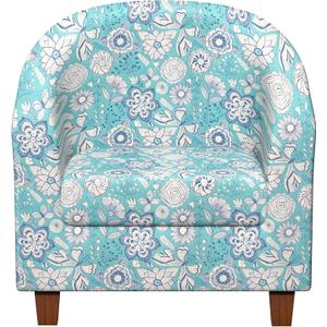 Club Chair Slipcover Printed 2 Piece Round Barrel Chair Cover Tub Armchair Covers with Elastic Bottom Chair Coverings Furniture Protector for Bar Counter (Flower Shadow+lake Blue)