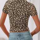 2 x BTFBM Womens Sheer Mesh Summer Tops 2025 Crewneck Short Sleeve Print Ruched Crop Top Slim Fit Club Going Out T Shirts (L)