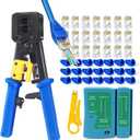 RJ45 Crimp Tool Cat6 Cat5e Cat5 Ethernet Crimper Kit for RJ45 RJ12/11 Pass Through Connectors with 50pcs rj45 Cat6 Pass Through Connectors, 50pcs Covers, Wire Stripper; Network Cable Tester