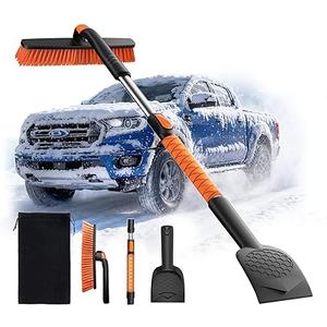 AMADAW 45" Extendable Snow Brush and Ice Scrapers for Car Windshield [360° Rotating Snow Brush Head] MilitaryGrade Sturdy Ice Scraper for Sedans, SUVs and Trucks Easy Storage Orange