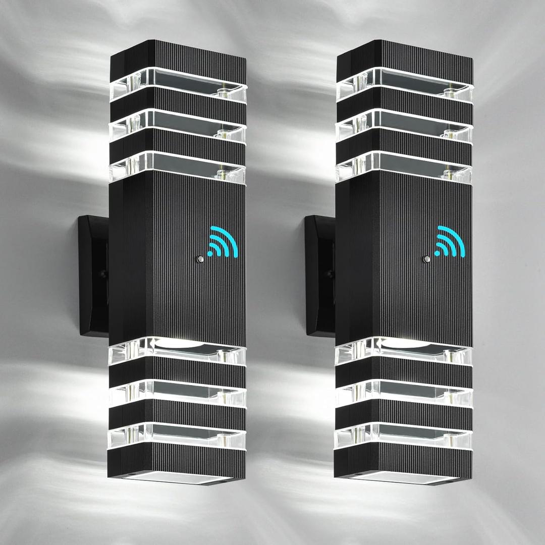 DASTOR Dusk to Dawn Outdoor Wall Lights, 3-Layer Up Down Outdoor Lights for House, Waterproof Exterior Sconce Wall Lighting Fixtures for Porch Garage Front Door (Cool White) (15-inch)