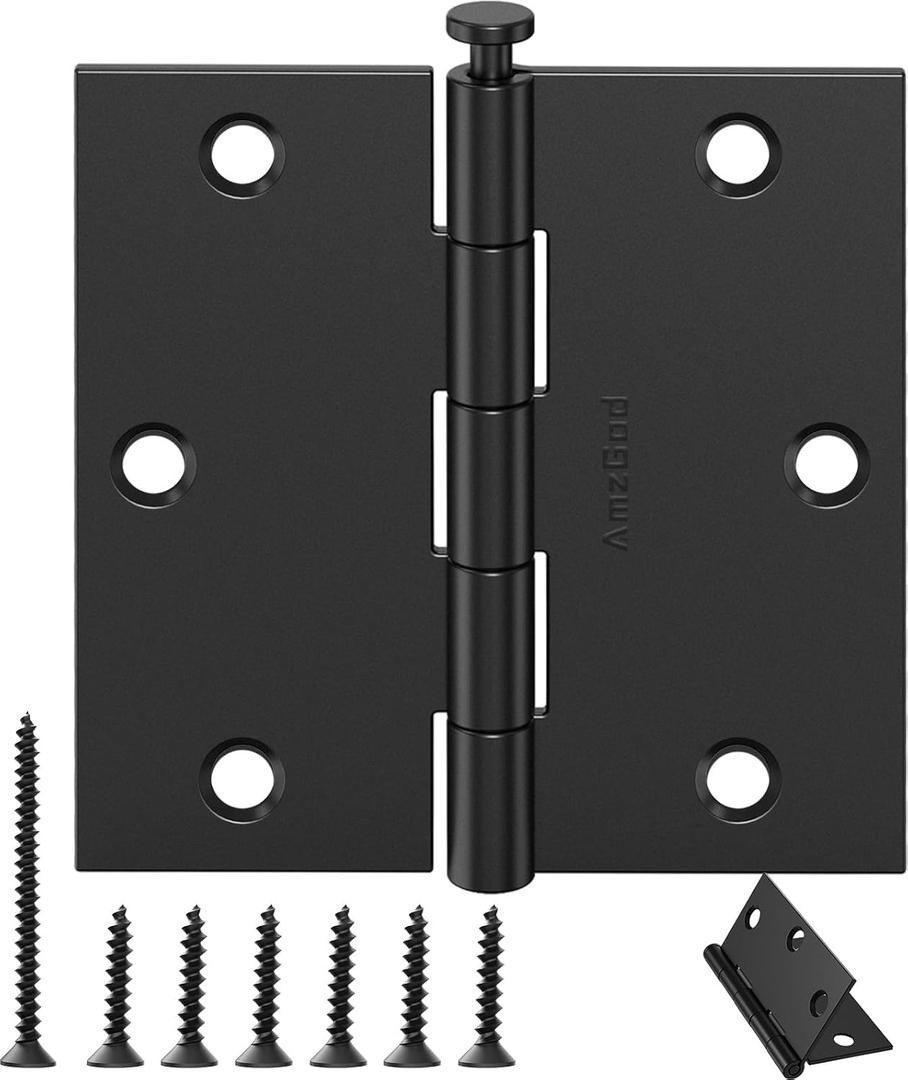 12 Pack 3.5 Inch Matte Black Door Hinges, Interior Door Hinges with Square Corner, 3 1/2" Residential Standard Black Hinges for Doors