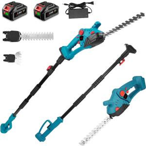 Pole Hedge Trimmer, Telescoping Pole Hedge Trimmer with 2 Pack 20V 3.0Ah Batteries & Charger, 1.3" Cutting Capacity, Cordless Hedge Trimmer for Shrubs Pruning