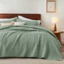 Bedsure Quilts Queen Size - Lightweight Bedspreads Queen Size with Basket Weave Pattern, Soft Quilt Bedding Set, Sage Green Comforter Set Coverlet for All Seasons with 2 Pillow Shams (90" x 96")