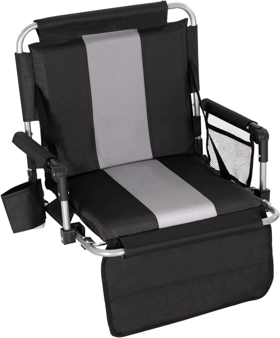 HIGH POINT SPORTS Foldable Stadium Seat Portable Folding Stadium Chairs Padded Bleacher Seat Cushion Bleacher Chair with Armrest and Cup Holder (Black-grey)