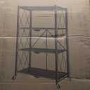 BRIAN & DANY 4-Tier Foldable Storage Shelves with Wheels, Folding Metal Rack Shelving Unit, Heavy Duty No Assembly Organizer Shelf for Garage, Kitchen, Basement, Pantry, Pink