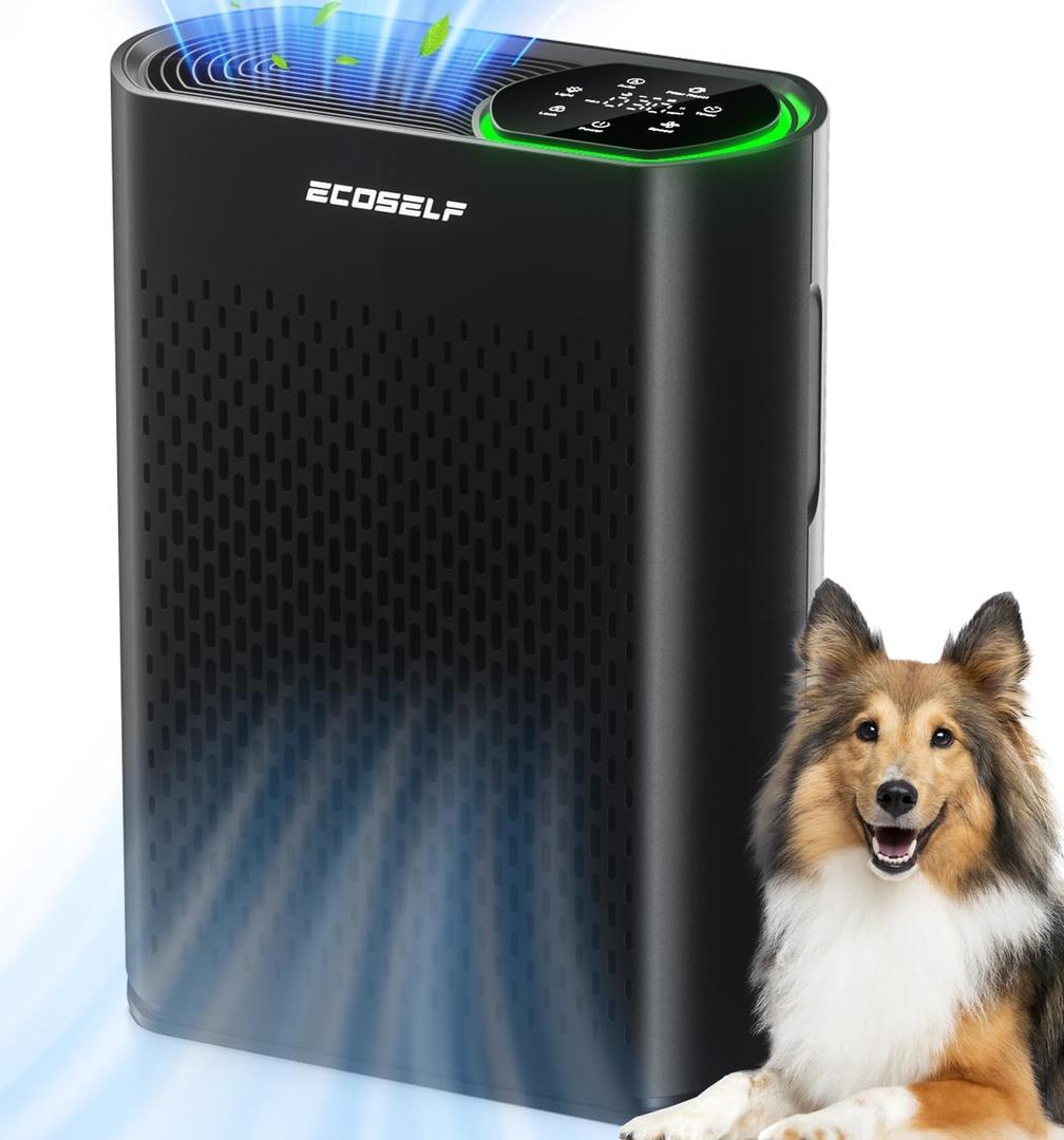 Air Purifier for Large Room, Cleans 2,400 ft in 30 Mins, 3-Stage True HEPA, 360 Airflow, Large Touch Display Control, Real-Time Air Quality (PM2.5) Display, Ultra-Quiet 20dB Sleep Mode, HAP602 Black