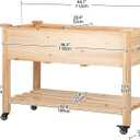 Raised Garden Bed with Lockable Wheels, 48x24x32 inch Elevated Wood Planter with Storage Shelf Protective Liner for Vegetable Flower Herb Outdoor Balcony Patio Backyard, Natural, 48x24x30 in