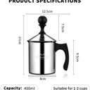 MERMOO YILAN Manual Milk Frother 14oz Stovetop Milk Foamer Non-electric Handheld Frother for Latte Art and Cappuccinos Perfect for Camping, Travel, Home (Silver)