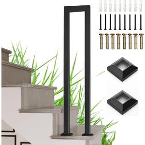 U-Shaped Staircase Handrail, Wrought Iron Indoor Outdoor Non-Slip Guardrail, Black Sturdy Step Railing for Porch, Loft, Steps, Garden, Corridor, Easy Installation