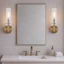 BYOLIIMA Modern Wall Sconces with Dimmer ON/Off Switch Gold Brushed Brass Bathroom Vanity Light Fixtures Striped Clear Glass Shades Indoor Wall Light for Mirror Living Room Bedroom Hallway Staircase