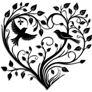 LIYOUYA Heart Shaped Tree Bird Metal Wall Decor - Emotional Art Country Farmhouse Room Decor Black Wall Art Home Decor for Living Room, Bathroom, Bedroom, Dining Room (Black)