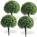 Yunlly 4 Pack 18" Artificial Boxwood Ball Bush Topiary Trees Fake Outdoor Plants, Realistic UV Resistance Faux Shrubs with Spike Greenery Topiary for Front Porch Garden Yard Patio Indoor (Green)