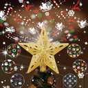 Christmas Tree Topper Lighted with 6 Pattern Projection Patterns, Christmas Star Tree Topper Built-in LED Rotating Lights, 3D Glitter Dynamic Projection for Christmas Tree Decor(Gold)