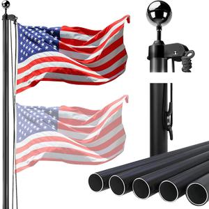 20FT Sectional Flag Pole Kit Aluminum In Ground Outdoor Flag Pole with 3x5 American Flag & Black Ball Topper, Flag Pole Kit for Yard, Residential and Commercial, Black