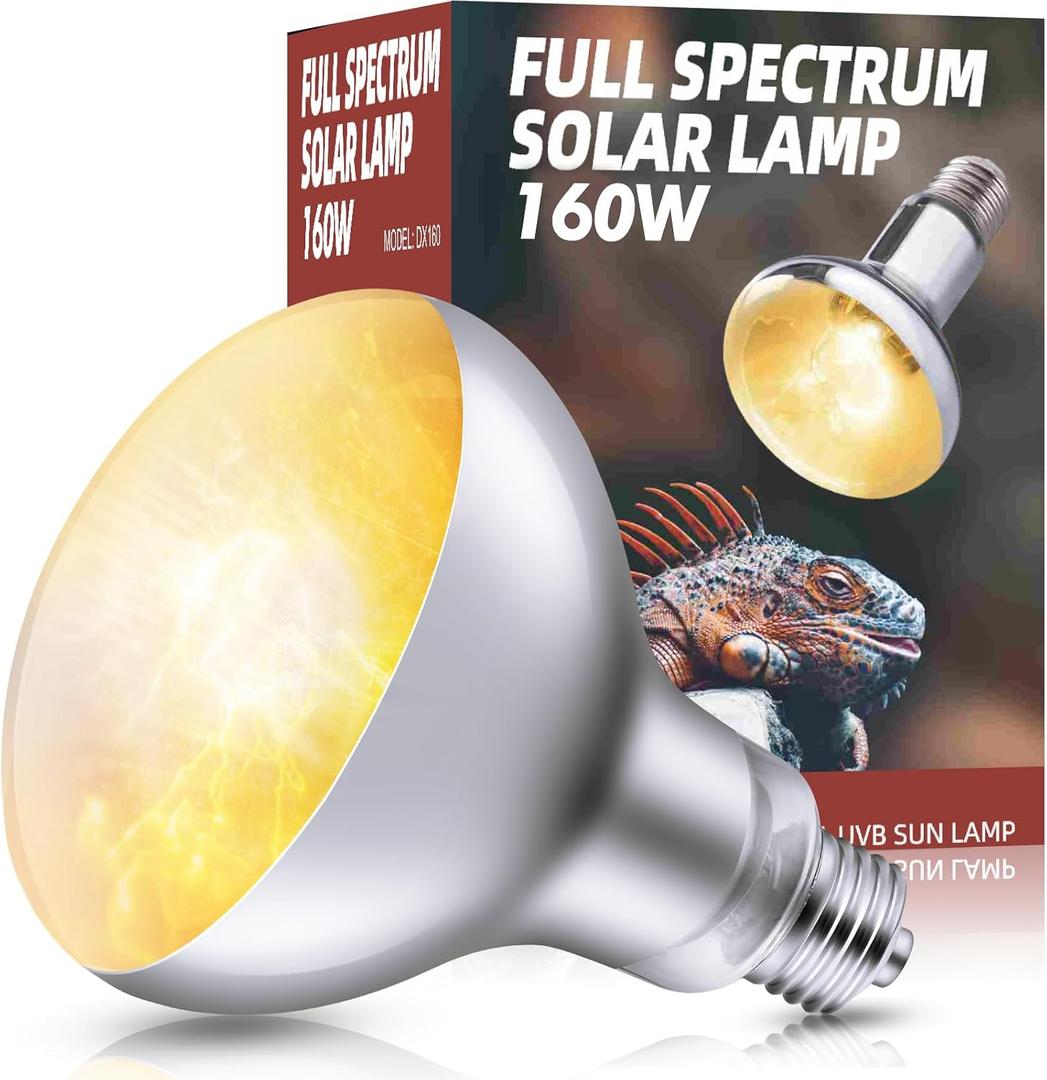 DXOPHIEX 160W Reptile Heat Lamp Bulb Full Spectrum UVA UVB Reptile Light, Sun Lamp Basking Light for Bearded Dragon, Mercury Vapor Bulb for Reptiles and Amphibians