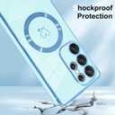 OOK Magnetic Phone Case for Samsung Galaxy S25 Ultra 6.9 Inch [Wireless Charging Compatible] Soft TPU Heart Design Shockproof Protection Electroplated Slim Case with Strap Lanyard - Blue