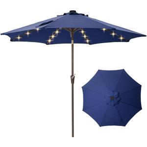 9FT Solar-Powered LED Patio Umbrella with Tilt Crank,Outdoor Market Umbrella with 32 Lights,Sunshade for Deck, Garden and Pool