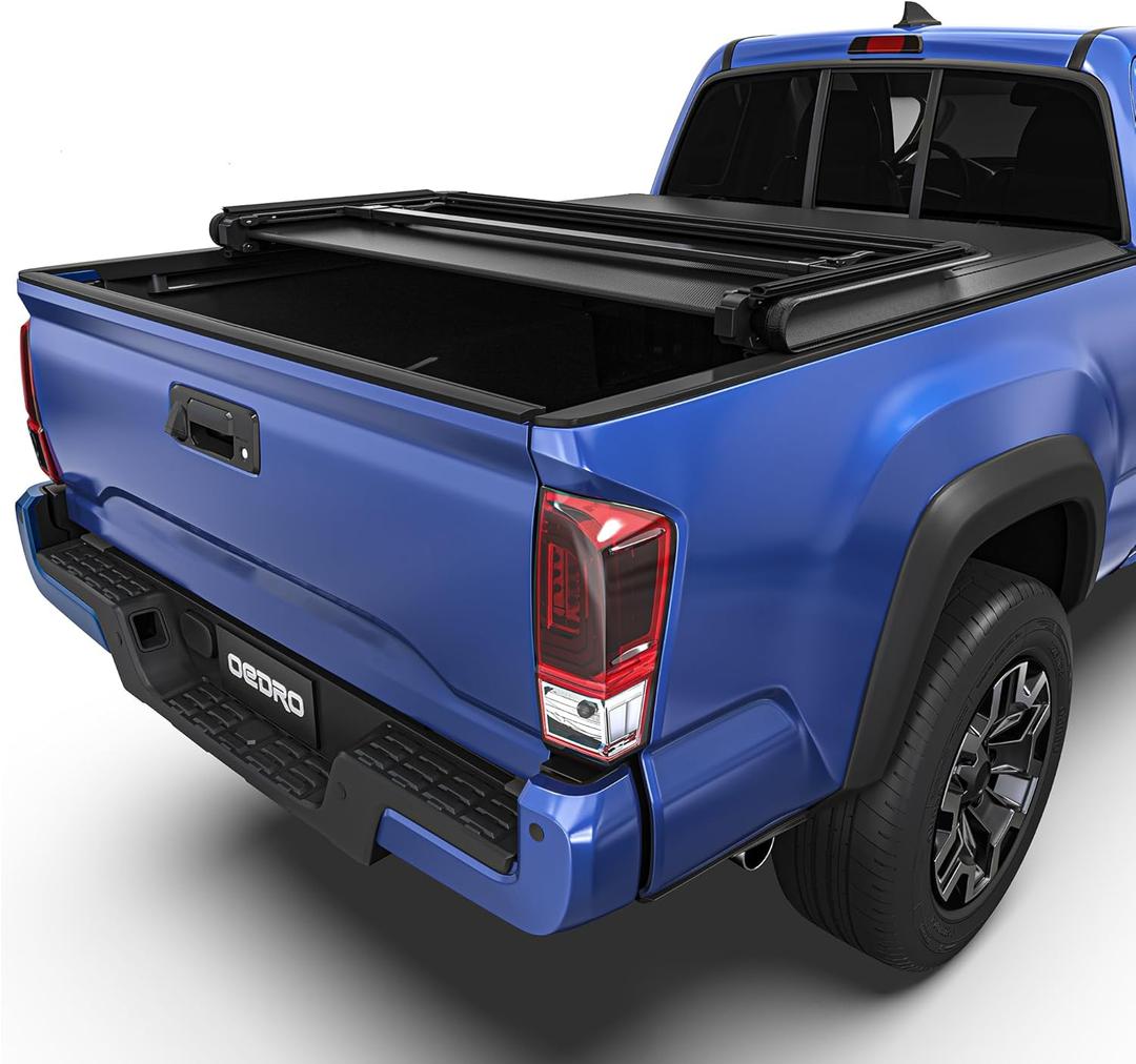 oEdRo Soft Tri-fold Truck Bed Tonneau Cover Compatible with 2016-2023 Toyota Tacoma with 6ft Bed, Fleetside with Track Rail System (Excl. Trail)